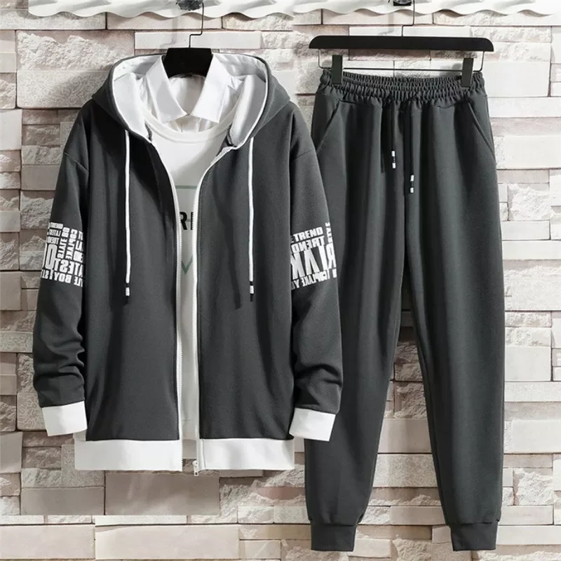 

Pieces Sets Printed Tracksuit Men Hooded Sweatshirt+Joggers Pants Zipper Hoodie Sportwear Suit Casual Men Clothes Streetwear