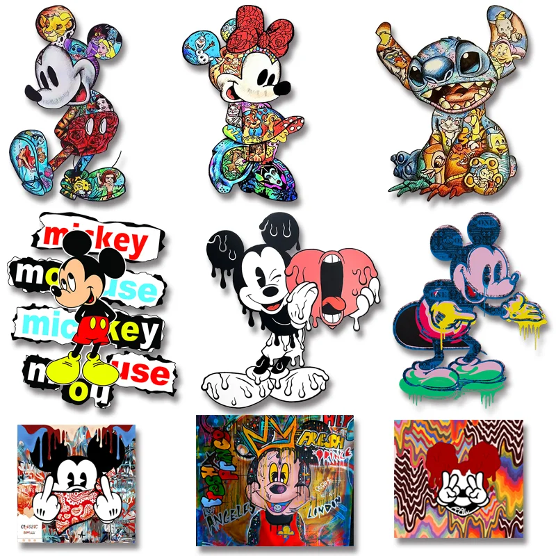 Disney Mickey And Minnie With Princess Snow White Daisy Graffiti Painting Ironing Patches Transfer On Garment Jacket Accessory