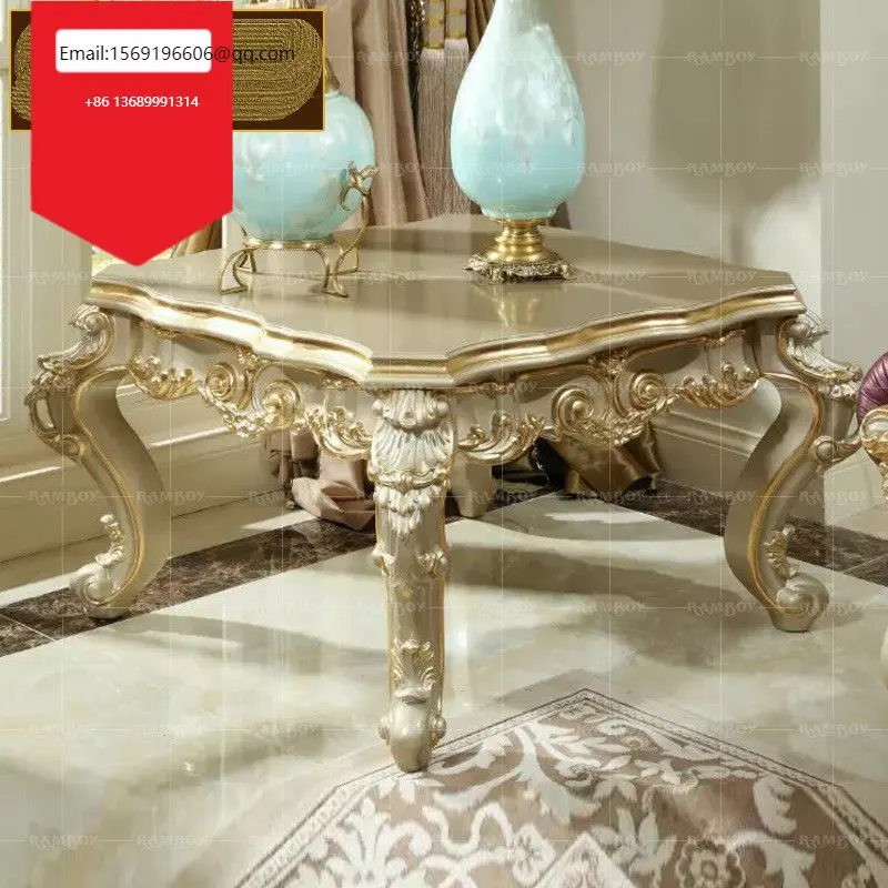 

Мебель для гостиной в европейском стиле, резной длинный чайный столик из массива дерева, французский, цвет шампанского, серебристый, золотистый, чайный столик, боковой столик