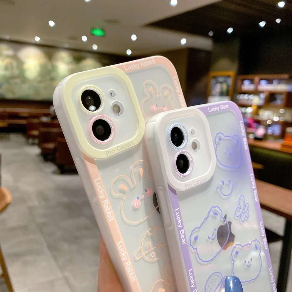 cute bear bunny phone case for iphone 13 pro max case iphone 11 12 pro 8 7 plus x xr xs max 12 13 mini se soft cover clear soft free global shipping