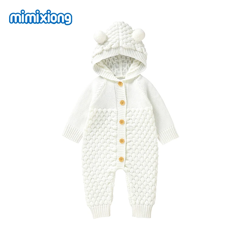 

Baby Rompers Winter White Hooded Long Sleeve Knit Newborn Boys Girls Jumpsuits Playsuits Autumn Infantil One Piece Outfits 0-18m
