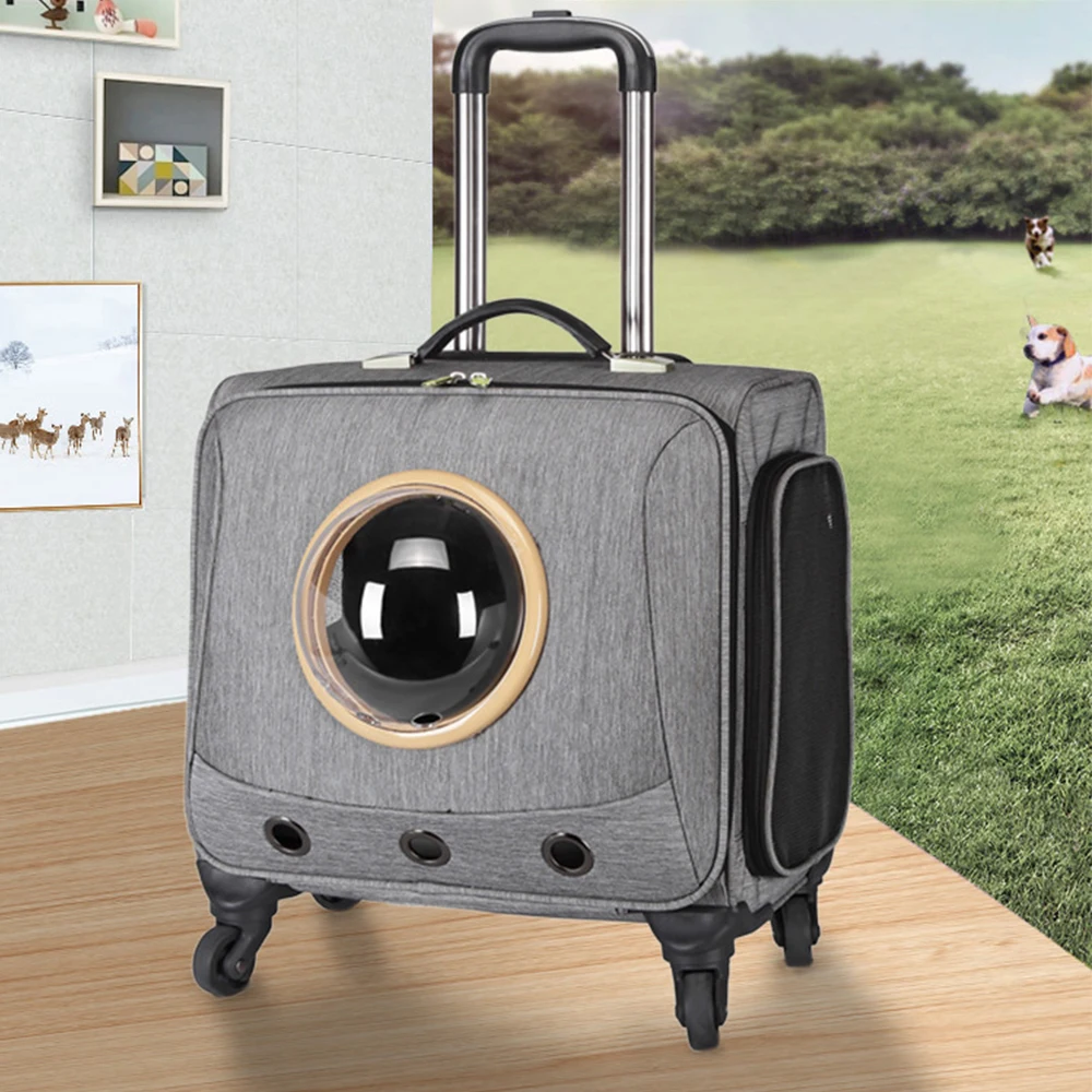 

Convenient Pull Rod Carrier for Cat Breathable Mesh Pet Backpack Large Space Cat Stroller Waterproof Oxford Pet Trolley Case