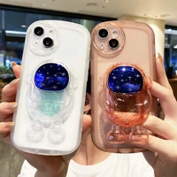 clear camera protection phone case for iphone 13 12 11 pro max xs max x xr 7 8 plus se2 3d astronaut plating ring stand cover