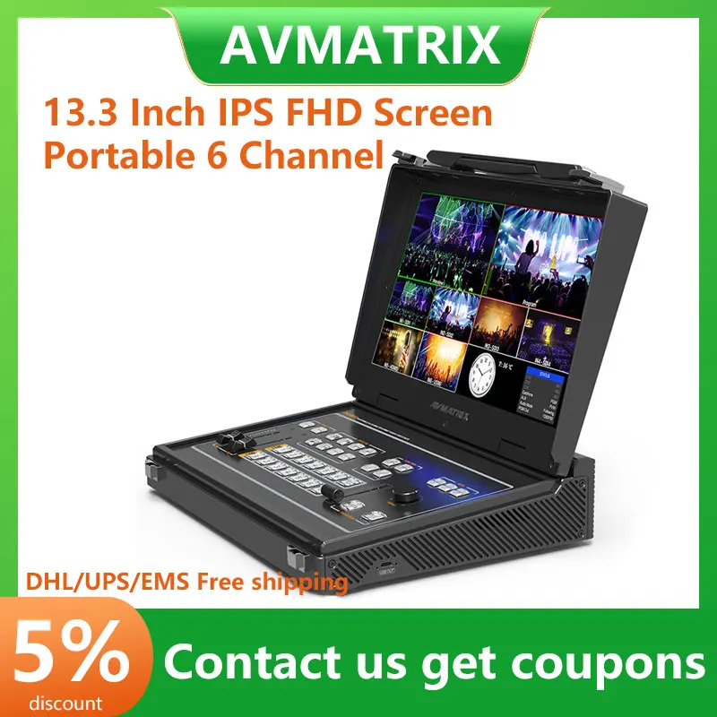 

AVMATRIX NEW PVS0613U Switcher 13.3 Inch IPS FHD Screen Portable 6 Channel 4SDI and 2HDMI Inputs Multi-Format Streaming Switcher