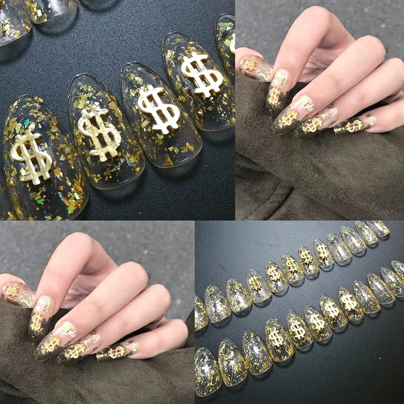 

Luxury Glitter Charm Design False Nails Tips Press On Nail Coffin Long Fake Nail With Glue 24Pcs/Set Detachable French Art Nails