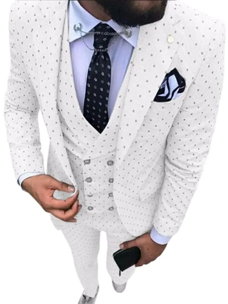 Traje de punto Poika blanco para hombre, traje de 3 piezas, último abrigo, diseño de pantalones, esmoquin de solapa de muesca para boda/Fiesta (Blazer + chaleco + Pantalones)