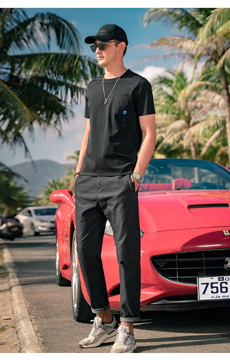 

7458 2022 creative letter embroidery, half sleeve, youth pocket decoration, short sleeve T-shirt