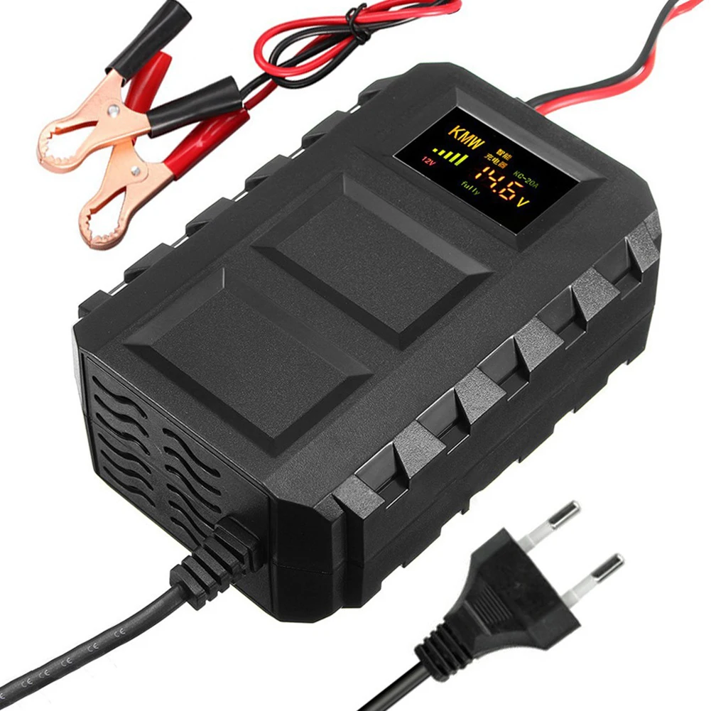 

Автоматическое практичное безопасное автомобильное зарядное устройство для мотоцикла, 12 В, 20 Ач, европейская вилка, быстрая зарядка с ЖК-ди...