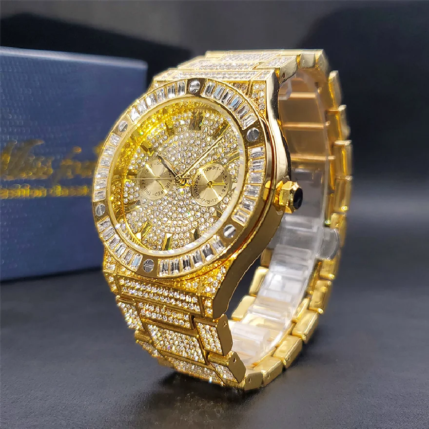 

Big Face Quartz Watches For Men Double Dial Work Luxury Gold Diamond Men's Gold Watch Business Stylish Timepieces Gift For Male