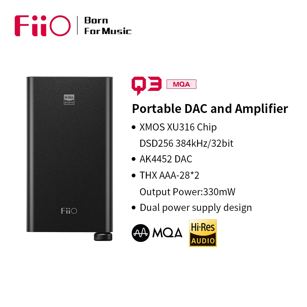 FiiO Q3 MQA-THX Balanced DAC/Headphone Amplifier DSD256 384kHz/32bit with AK4452 2.5/3.5/4.4mm Output