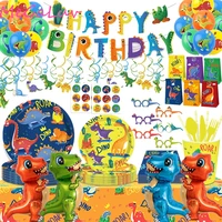 boy dinosaur party decor happy birthday banner disposable tablecloth cutlery set kids toys baby shower decorative foil balloons