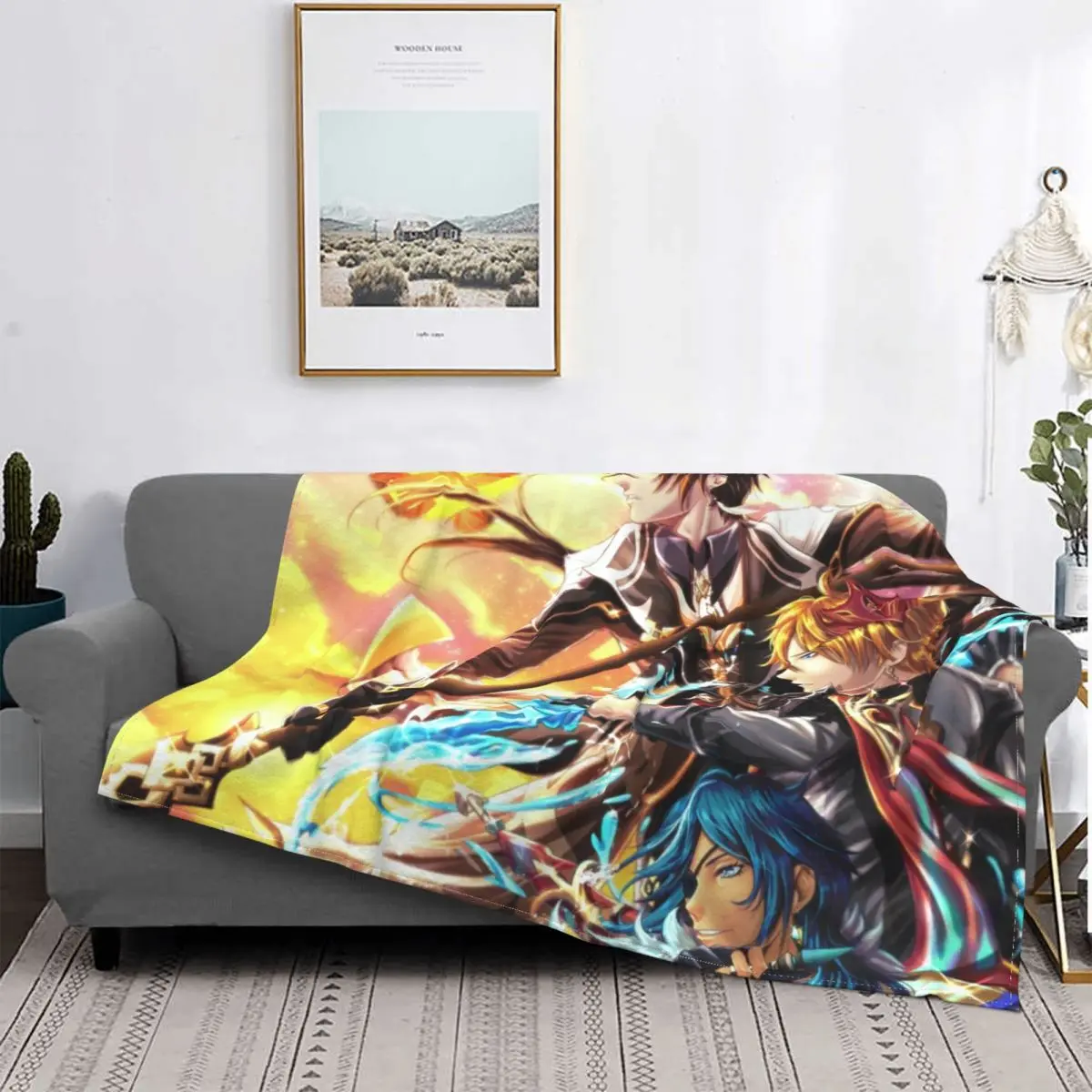 

Genshin Impact Husbandos Blanket Coral Fleece Plush Print Chibi Childe Super Soft Throw Blanket for Bedding Bedroom Bedspreads