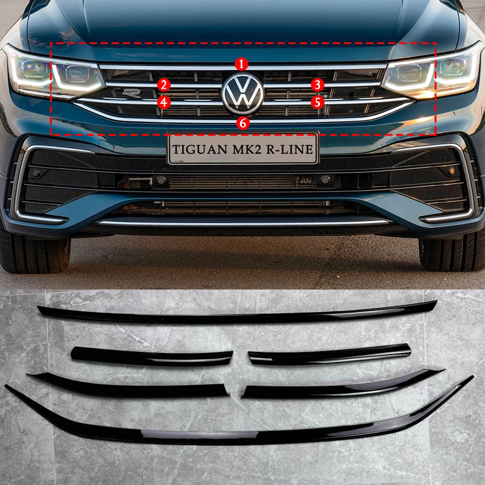 

Глянцевая черная накладка на переднюю решетку для Tiguan MK2 R Line Facelift 2020-2023, вставка на передний бампер, черная решетка, аксессуары