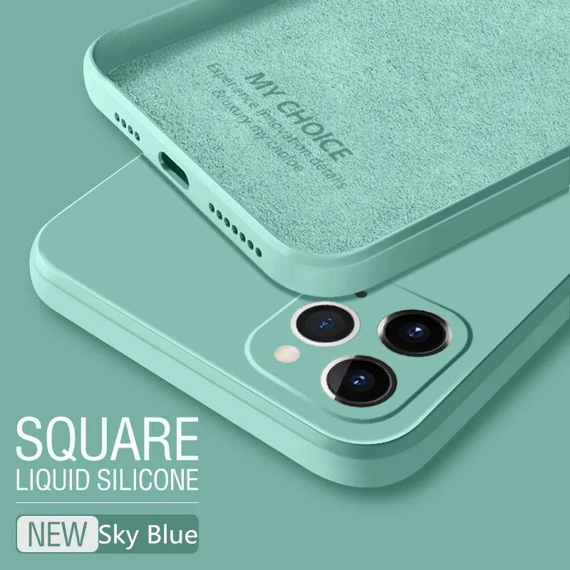 

Luxury Original Square Liquid Silicone Phone Case For iPhone 12 13 11 Pro Max Mini XS X XR 7 8 Plus SE 2 Thin Soft Candy Cover