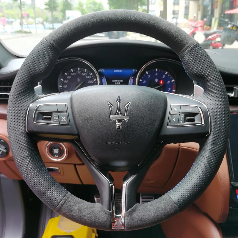 

For Maserati Ghibli Levante Quattroporte GT DIY private Custom Leather Suede hand sewn steering wheel cover car accessories