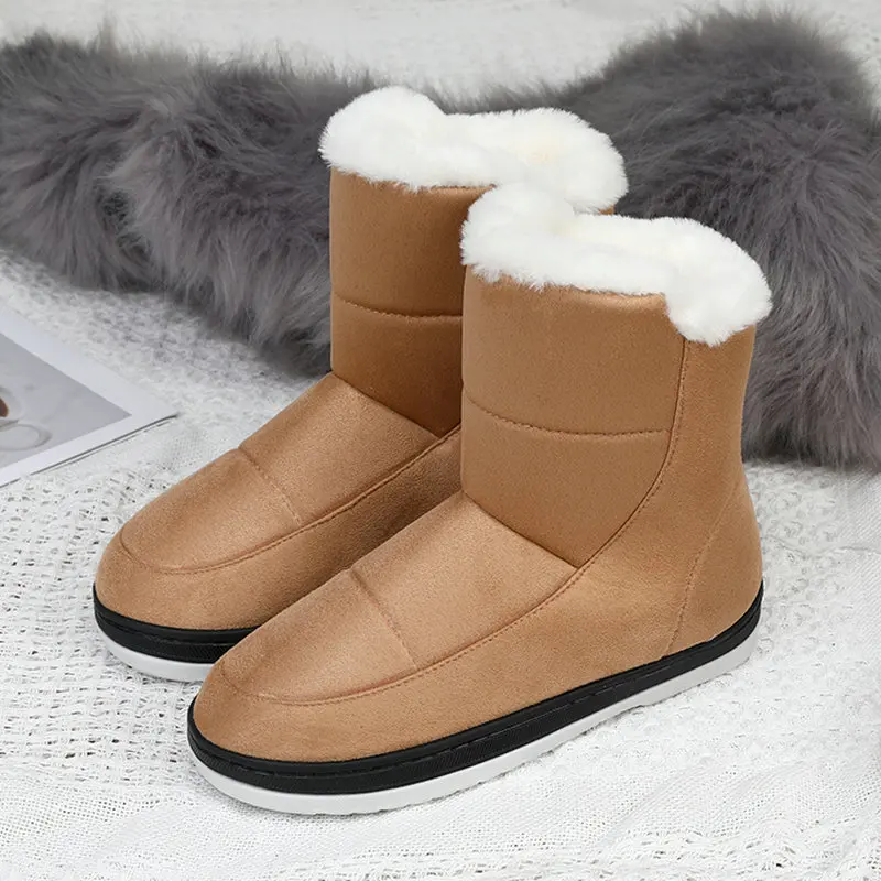 

2022 Winter Boots Women Flock Snow Boots Casual Falt Ankle Boots Thick Plush Plsu Size Couple Shoes