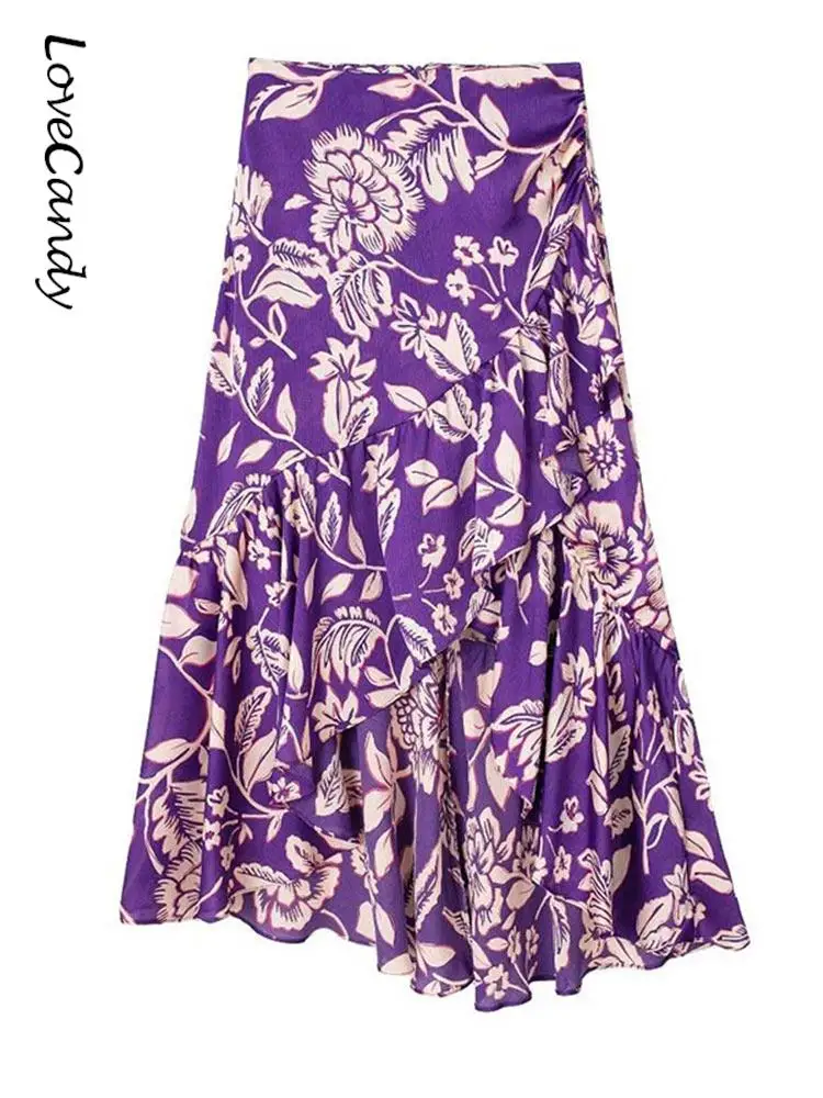 

Vintage Women Chic Irregular Ruffles Skirt Fashion Print Casual High Waist Lady Skirts 2023 Elegant Office Ladies Short Skirt