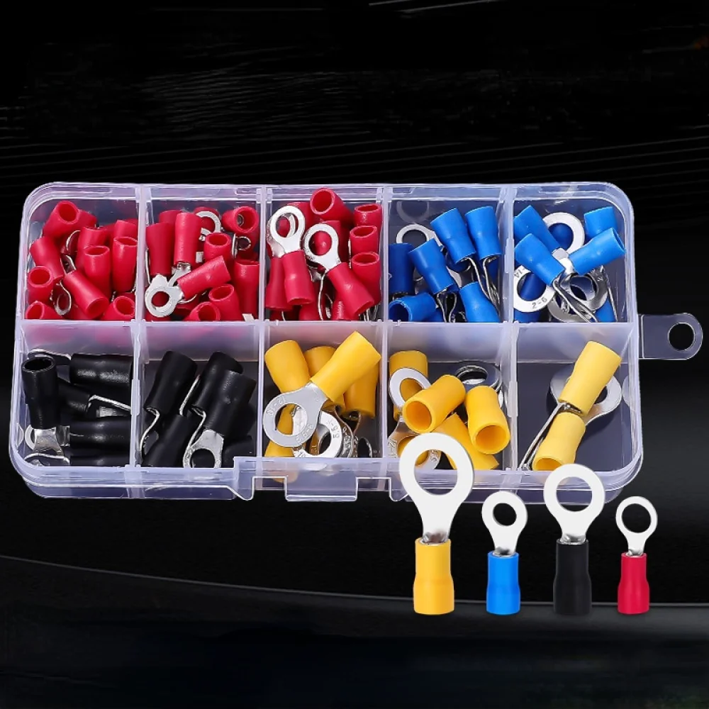 

102 PCS Cold Pressed Terminals 10 Kinds Boxed Ring Terminal Electrical Crimp Connector Kit Copper Wire Round Insulated Terminal