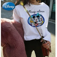 disney mickey pure cotton super fire spring new cartoon korean version of long sleeved white t shirt women loose bottoming top