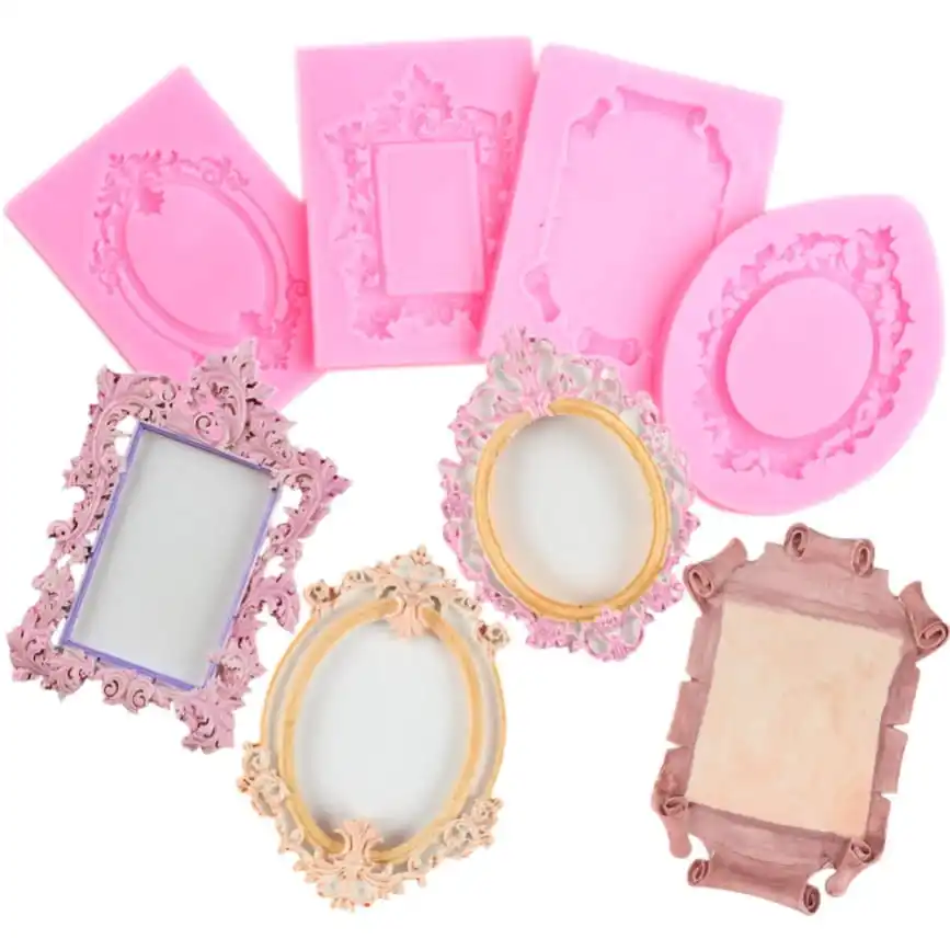 

Mujiang Baroque Style Fondant Curlicues Scroll Lace Photo Frame Silicone Sugarcraft Cake Border Decoration