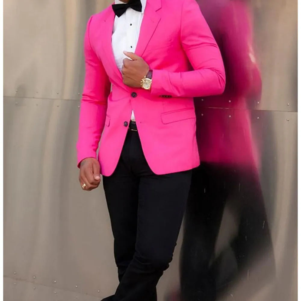 

2022 Groomsmen Smoke Wedding Suits Tuxedo Prom Hot Pink Styles Custom Made Best Men Suits Groom Tuxedos ( Jacket+Pants)
