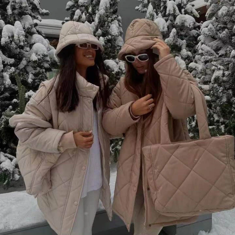 

Plain Cotton Long Parka Jacket Women Warm Winter With Bag Fashion Streetwear Casual Coat Khaki Black Elegant Luxury Outerwear