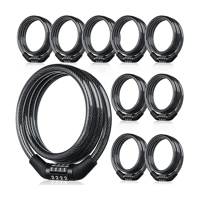 

Лидер продаж, 10 шт., велосипедный замок с комбинацией, спиральный предустановленный велосипедный замок, высокобезопасный 4-значный велосипе...