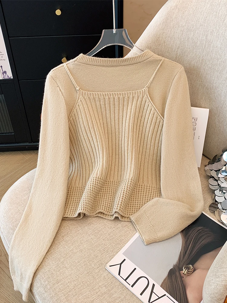 Женский пуловер Хаки вязаный свитер в стиле Харадзюку Y2k с длинным рукавом и