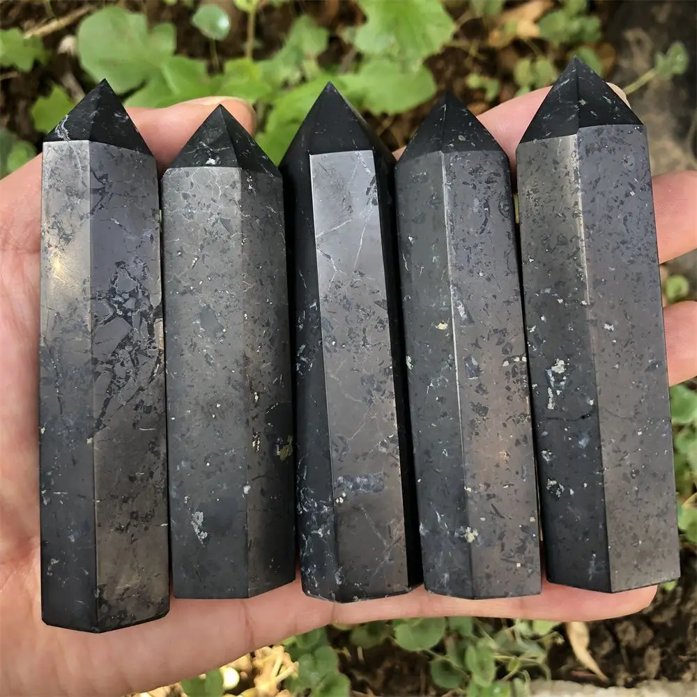 

Shungite Natural Stones Crystals Point Wand Healing Crystal Pyramid Shungite Tower Elite Radiation Protection Wiccan Home Decor