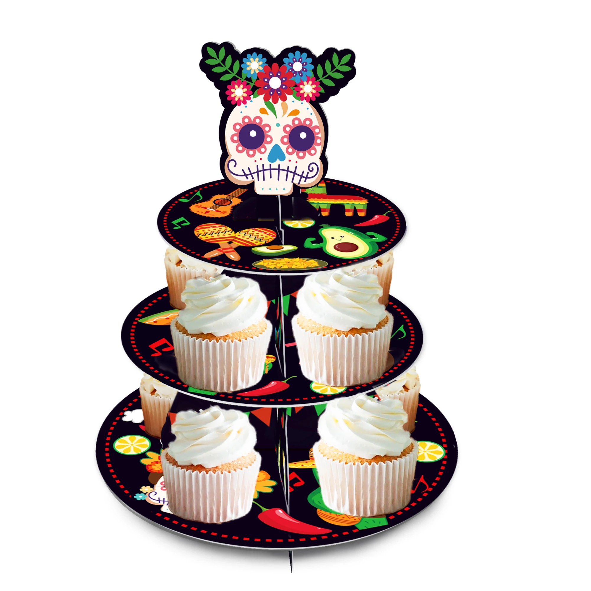 

3 Tier Mexican Theme Cupcake Stand Kids Birthday Party Dessert Cake Display Stand Cactus Avocado Party Cake Decoration Supplies