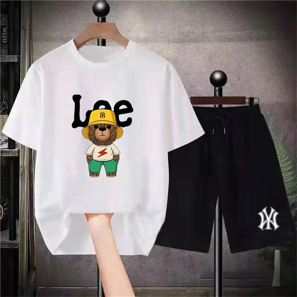 Summer Sports Suit Sportswear 2-Piece Men's Short Sleeve T-Shirt Shorts Casual Sportswear Men's Clothing Street Wear
