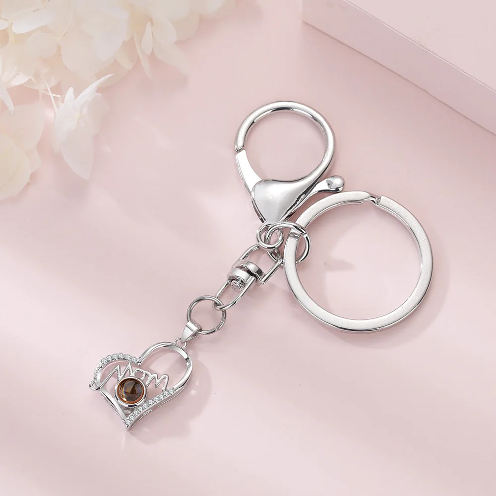 HIBODY Picture Custom Love Stainless Steel Projection Key Chain Unisex Personality Fashion Color Photo Mother's Day Gift