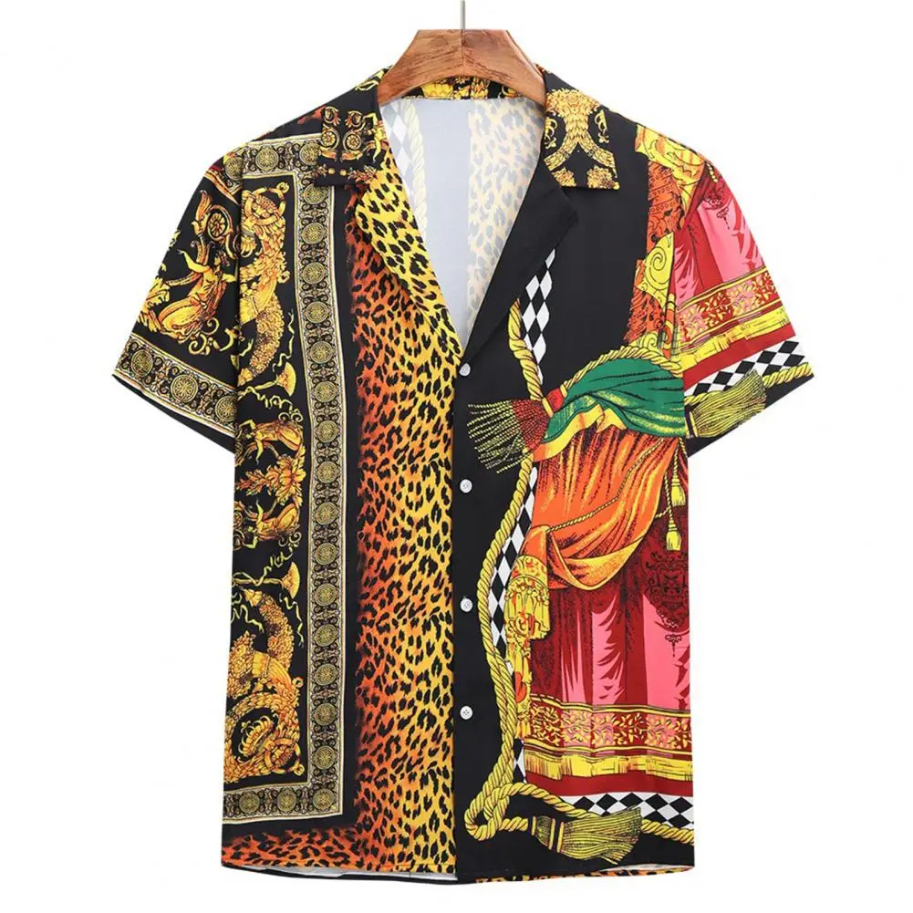 

Men Shirt Colorful Printing Thin Quick Dry 3D Print Cardigan Turn-down Collar Leopard Pattern Men Beach Shirts Tops Male Clothes