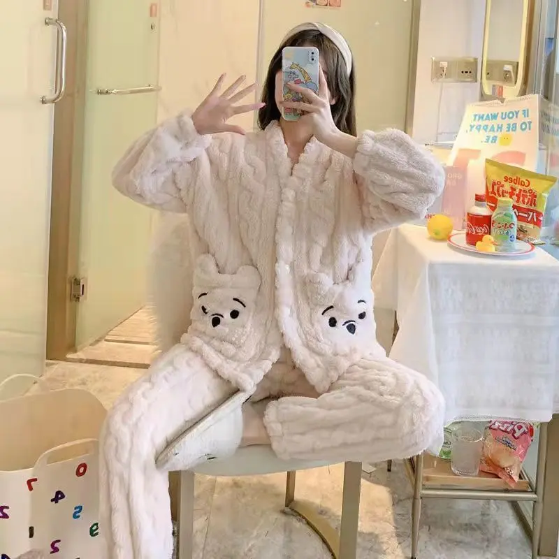 Pajamas Can Be Worn Externally, Casual Long Sleeve Suit, Winter Velvet Round Neck Loose Housewear, Women's Thickened Pajamas