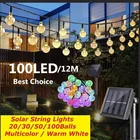 Гирлянда с 100 шариками на солнечной батарее, садовая наружная гирлянда, водонепроницаемые гирлянды с хрустальными шариками, декоративное уличное освещение