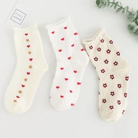 medium tube sock cotton socks womens floret kawaii korea woman clothes love harajuku curling fashion sweet leisure underwear