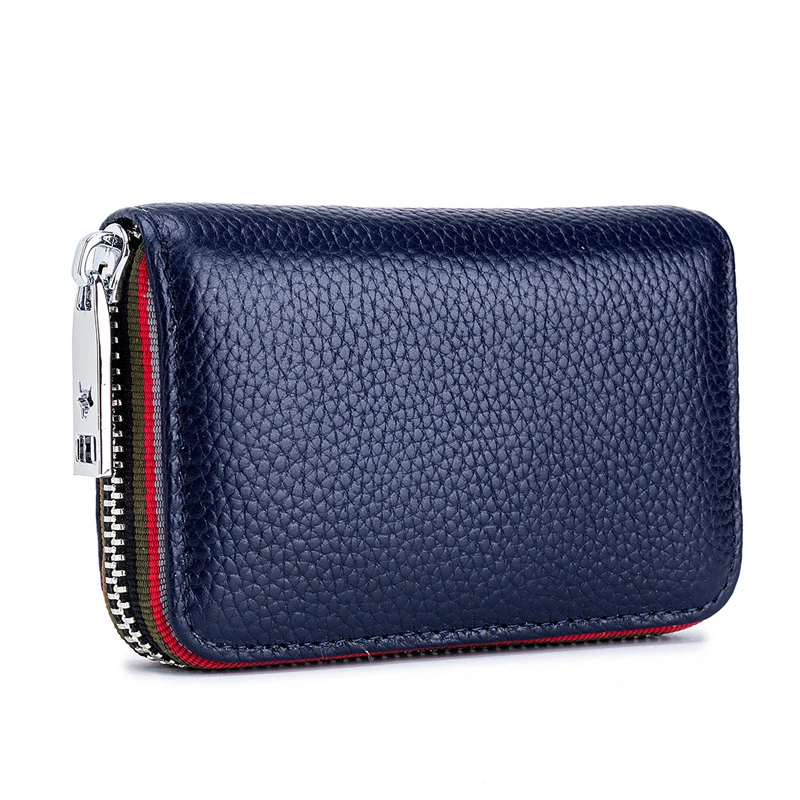 

2022 New Fashion Women's Card Bag Genuine Leather Men Credit Card Holder Rfid Wallet Female Change Organizer Small Purse Zipper