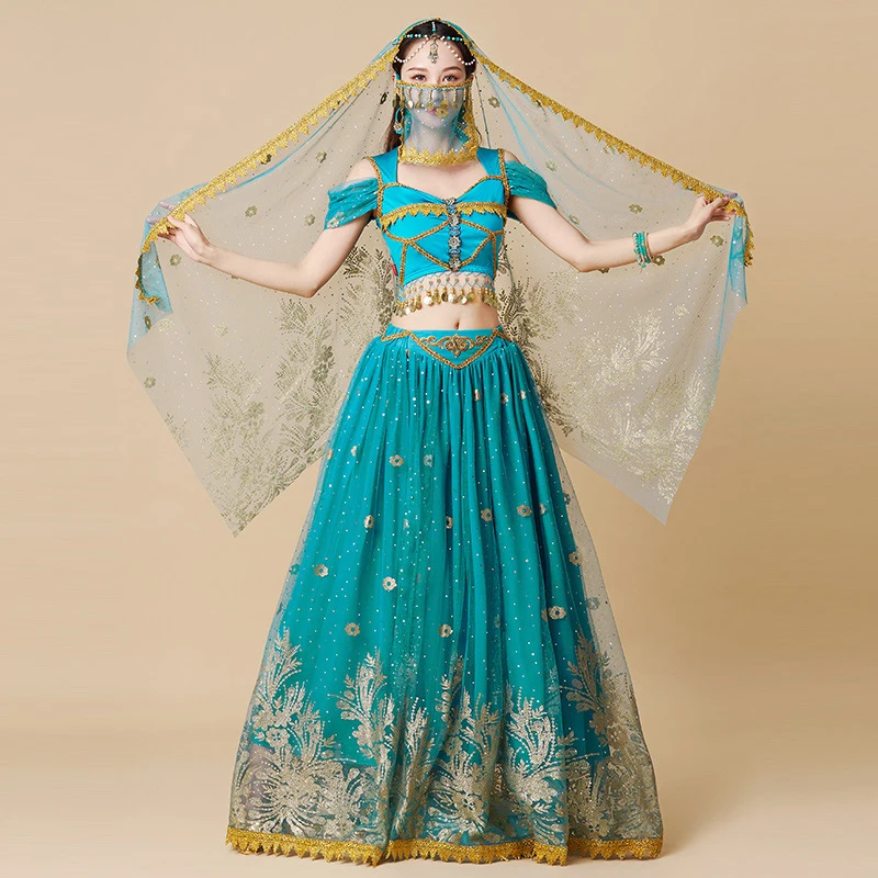 Костюм для танца живота с вышивкой и длинной юбкой |