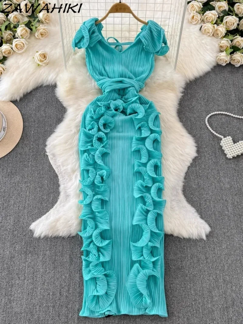 Женское элегантное платье женская одежда с V-образным вырезом и коротким рукавом