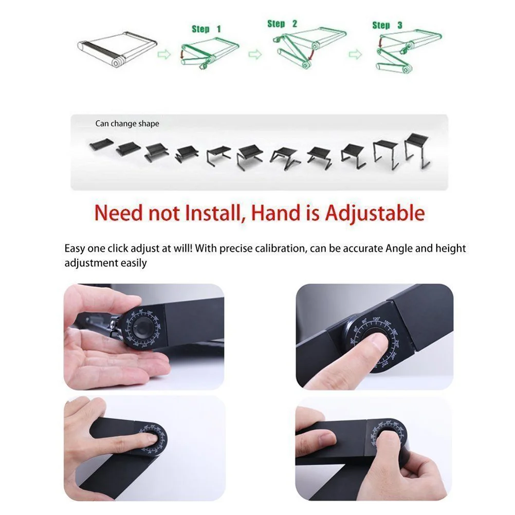 Adjustable Laptop Stand Portable Folding Computer Desk with Side Mount Mouse Pad (Black) folding table for laptop
