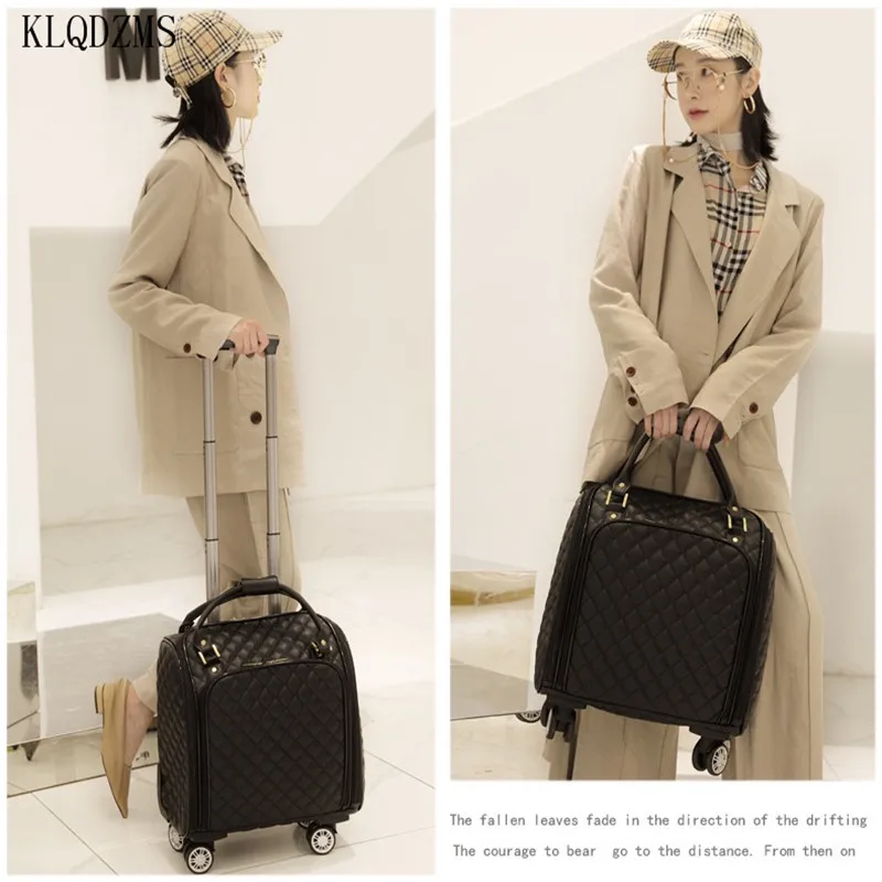 KLQDZMS High-value Ladies Suitcase Fashion Leather Trolley Case Small Portable Cabin Luggage High-Quality Simple Luggage