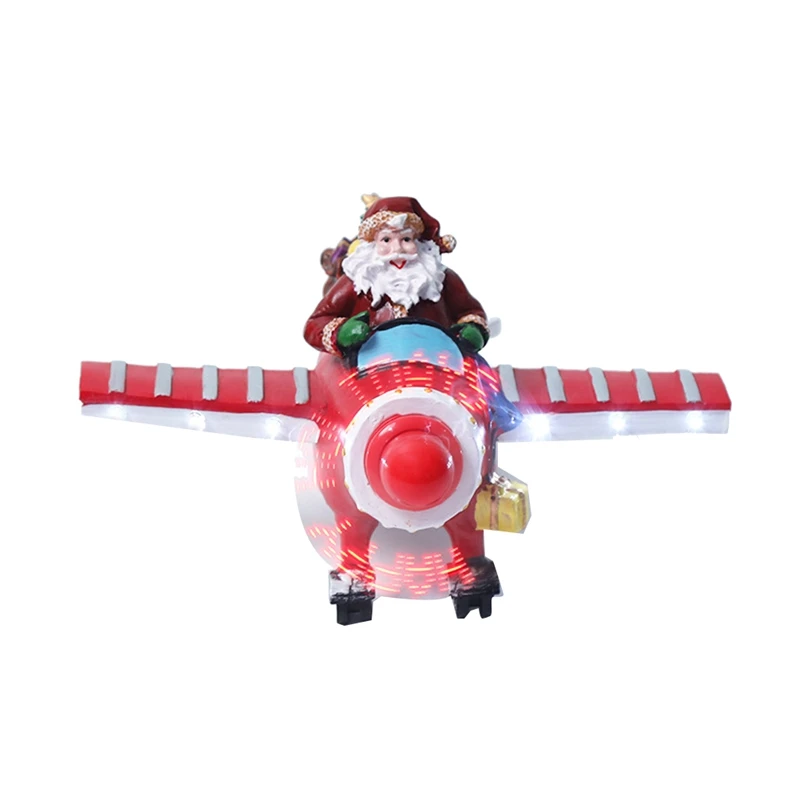 

Village Santa Claus Driving Airplane Snow Scene Ornaments LED Light Music House Xmas Villa Christmas Decoration