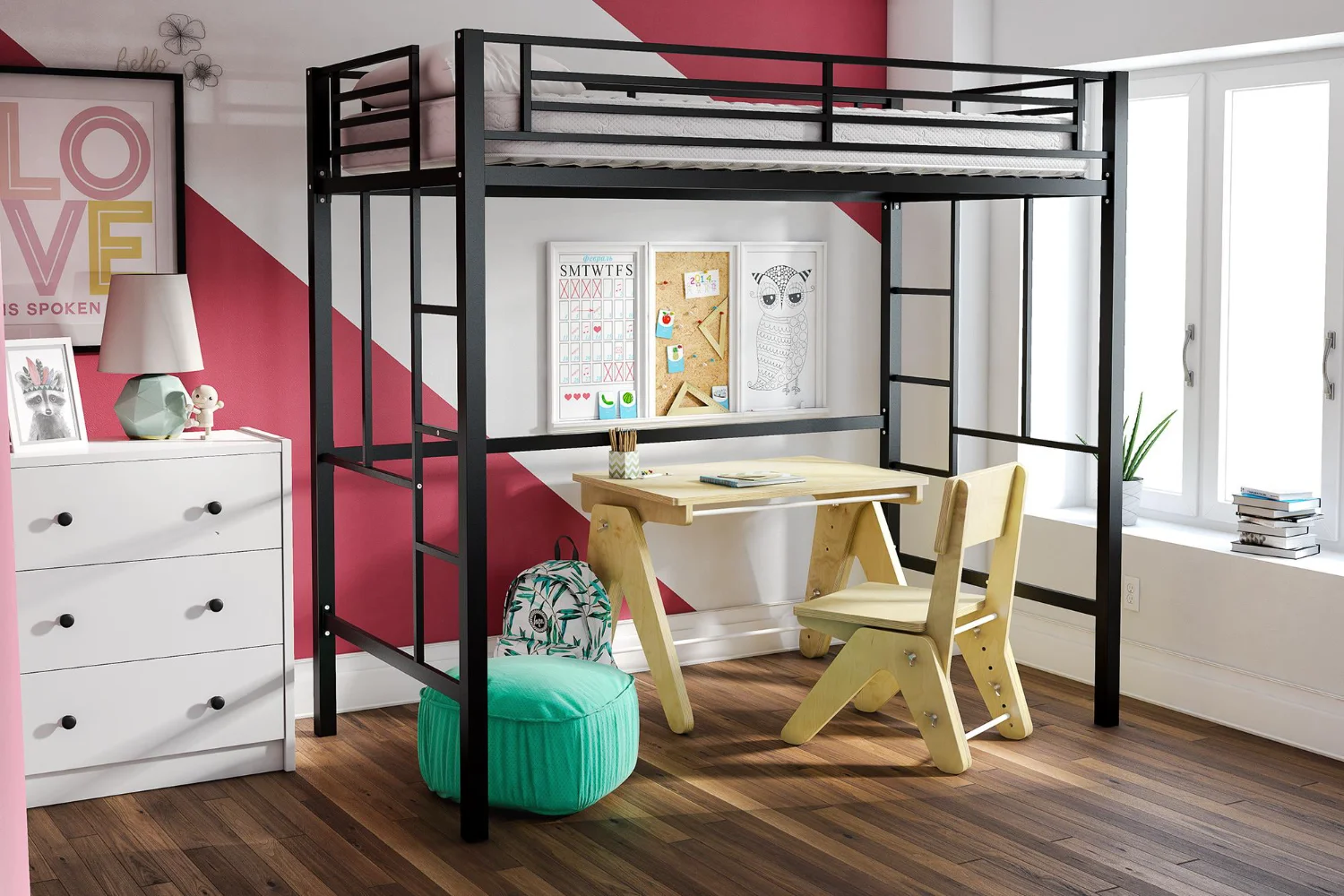 

Your Zone Brittain Twin Metal Loft Bed, Black bed sheet free shipping children bed wooden bed beds for kids