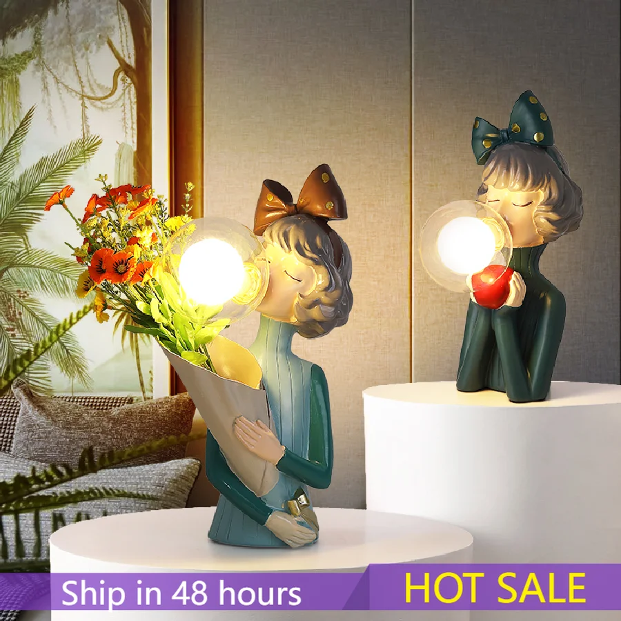 

Girls Princess Bedroom LED table lamps for living room Resin Glass New Creative Desk light 5W