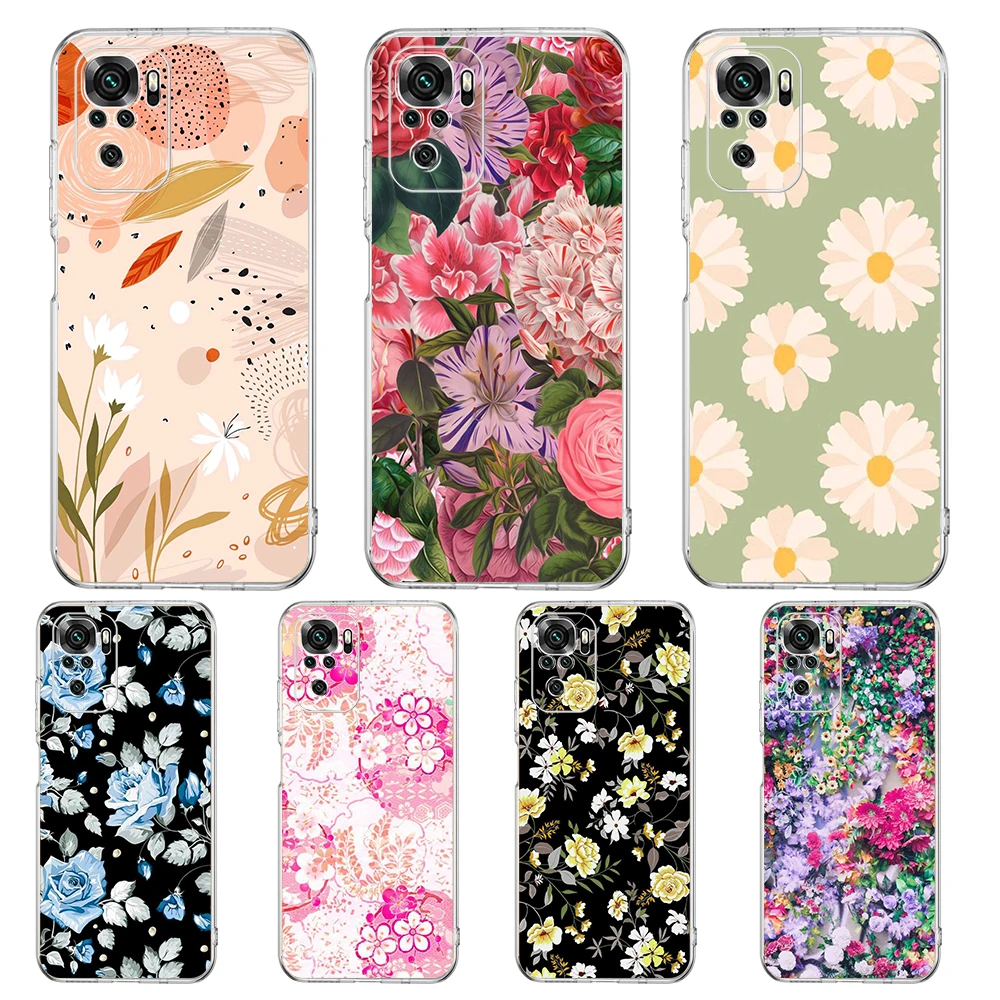 

Floral Flower Phone Case for Redmi Note 11 11T K40 8 8T 9 10 8A 9A 9S 9C 7 Gaming Pro Plus 4G Silicone Transparent Shell Fundas