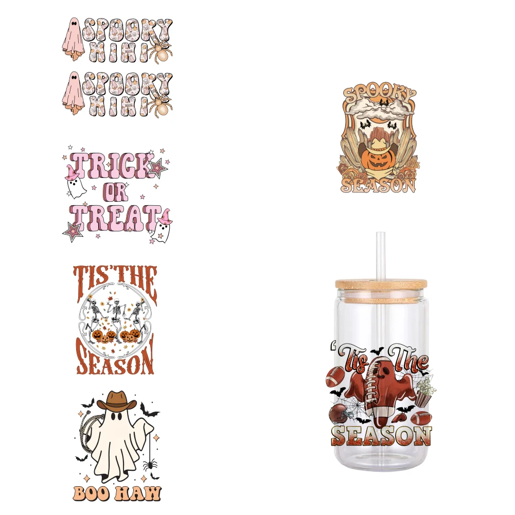 11x12 см Рисунок Счастливого Хэллоуина V DTF переводная наклейка водонепроницаемые