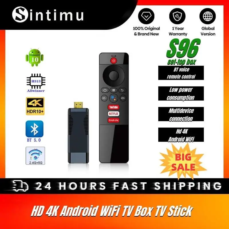 

S96 Set-top Box H313 High-definition 4K Android Dual Band WiFi Bluetooth 5.0 Voice Remote Control 2+16GB Mini TV Stick TV Box