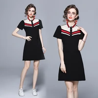 2022 summer new womens high end temperament polo neck short sleeve celebrity stripe contrast stitching fashion casual dress