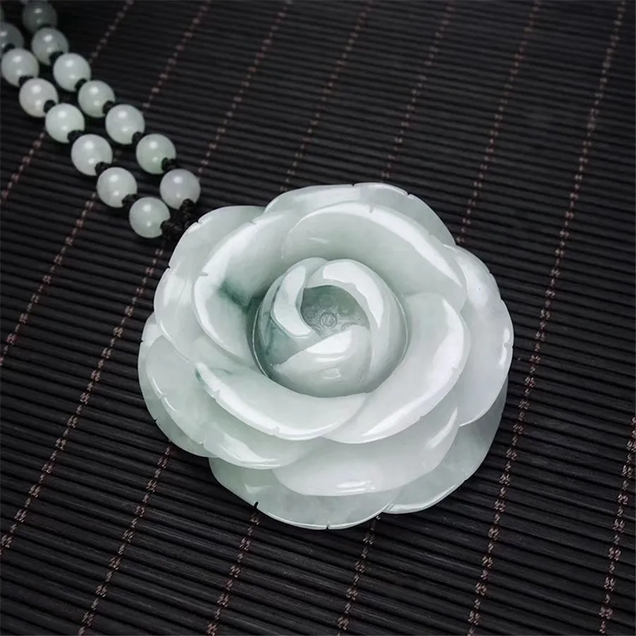 

Certificate Natural Emerald Jade Rose Pendant Necklace Jewellery Fashion Accessories Hand-Carved Man Woman Luck Amulet Gifts