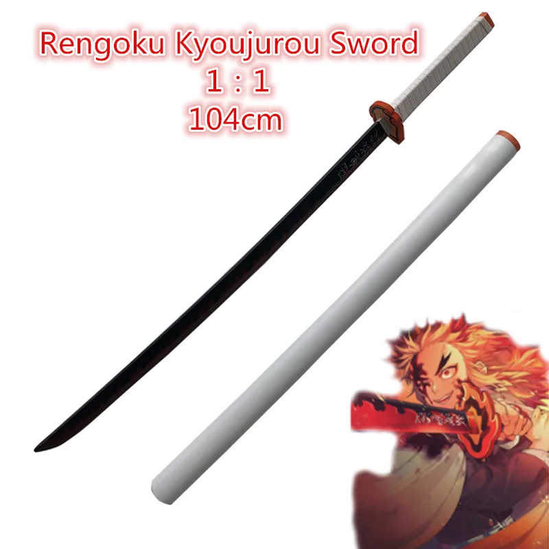 

104cm Weapon Sword Demon Slayer Kimetsu no Yaiba Rengoku Kyoujurou Orange Sowrd Cosplay 1:1 Anime Ninja Knife Prop Model Decor